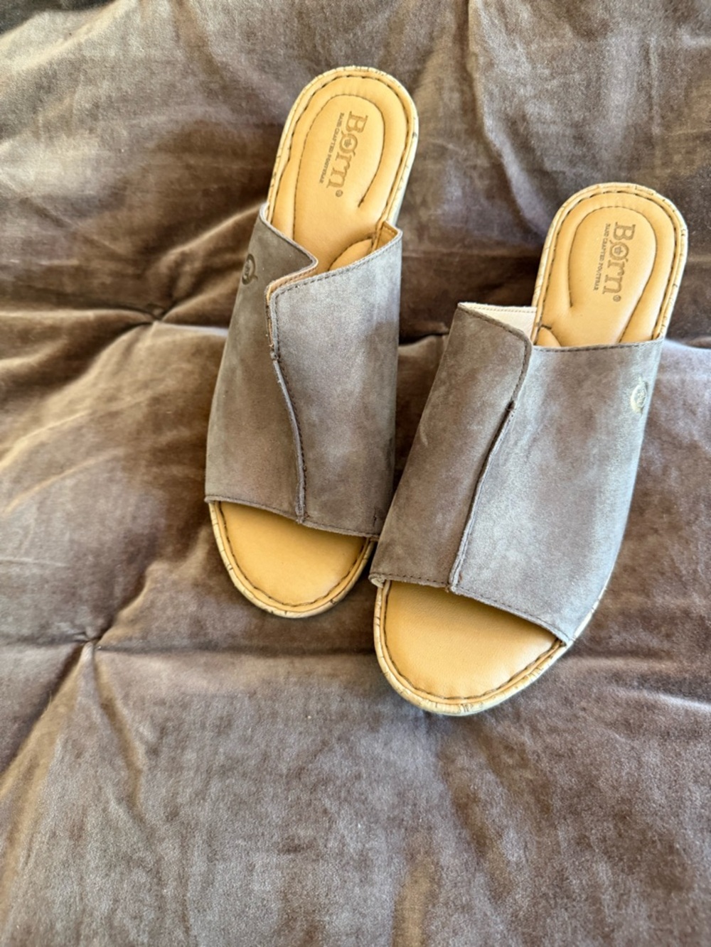 Born Taupe Suede Open-Toe Slide Mules